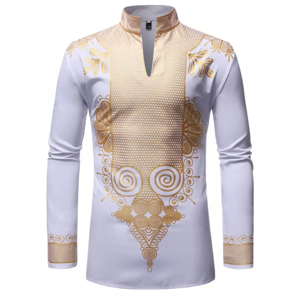 

Men's Autumn Standing Collar Pullover Shirt Casual Style Long Sleeve Printed No Brand Iron-Free Other Material 100%