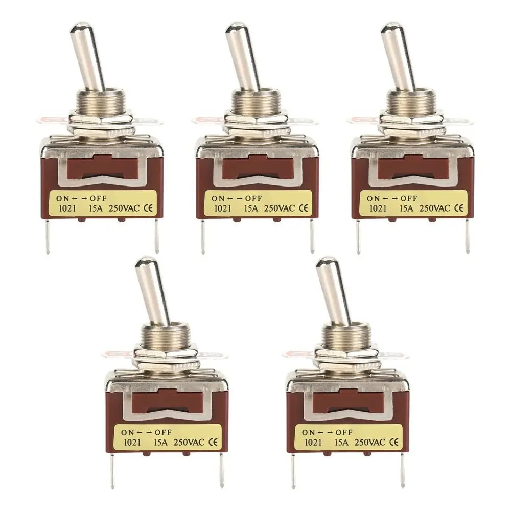 5PCS 6.3 Quick Pins Mini Toggle Switch 15A 250V 1021 2 Pin 2 Position ON-OFF Self-locking Easy Hand Control Toggle Switch Valve