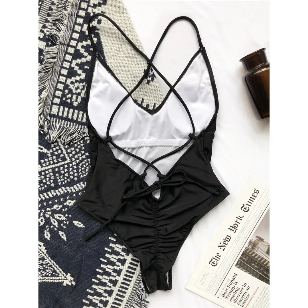 Sexy Badeanzug mit V-Ausschnitt und hoch geschnittenem Bein, der den Po betont, Damen-Badebekleidung, Badeanzug, Monokini V543 – Detail 22