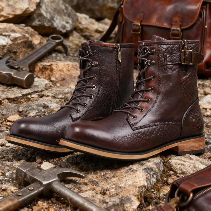 

Luxury Brand Genuine Leather Chelsea Boots for Men Autumn Winter Shoes Vintage Fashion Handmade Men Knight Boots Botas Hombre