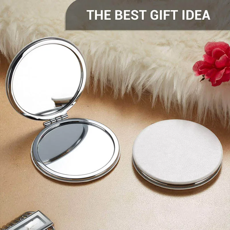 Miroir de Maquillage Compact Double Face en Cuir PU, Petit Format, Pliable, Grossissement, Voyage, Maison, Photos, 4 Pièces