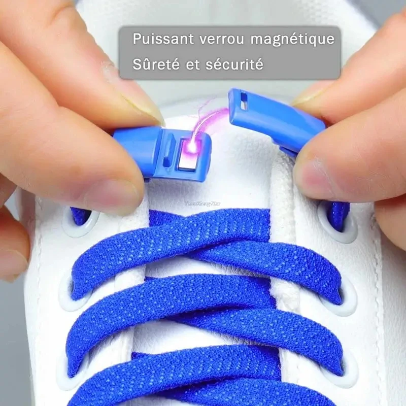 Cordones elásticos de bloqueo magnético para zapatillas de deporte, cordones planos de Color sólido, cordones casuales para niños y adultos, cordones rápidos de seguridad, 20 colores, 1 par