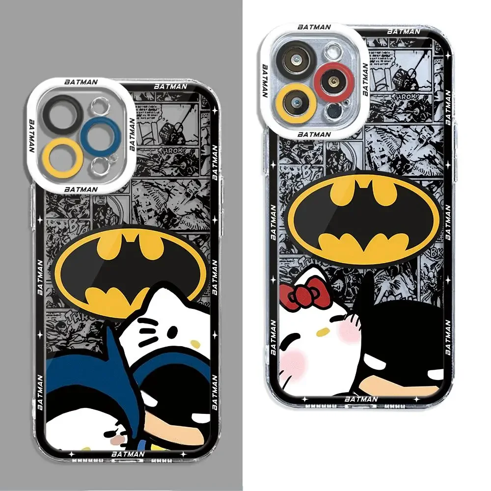 MINISO Hellokitty Batman Phone Case For iPhone 15 14 13 11 12 PRO MAX XS XR 7 8 PLUS Anti Drop Shockproof Transparent Phone Case