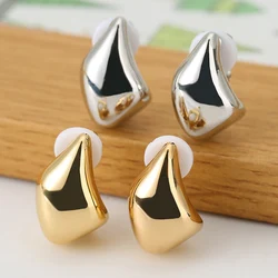 French Retro Irregular Glossy Teardrop Ear Clip Without Piercing for Women Fashion Chunky Simple Metal Earrings Jewelry Gift