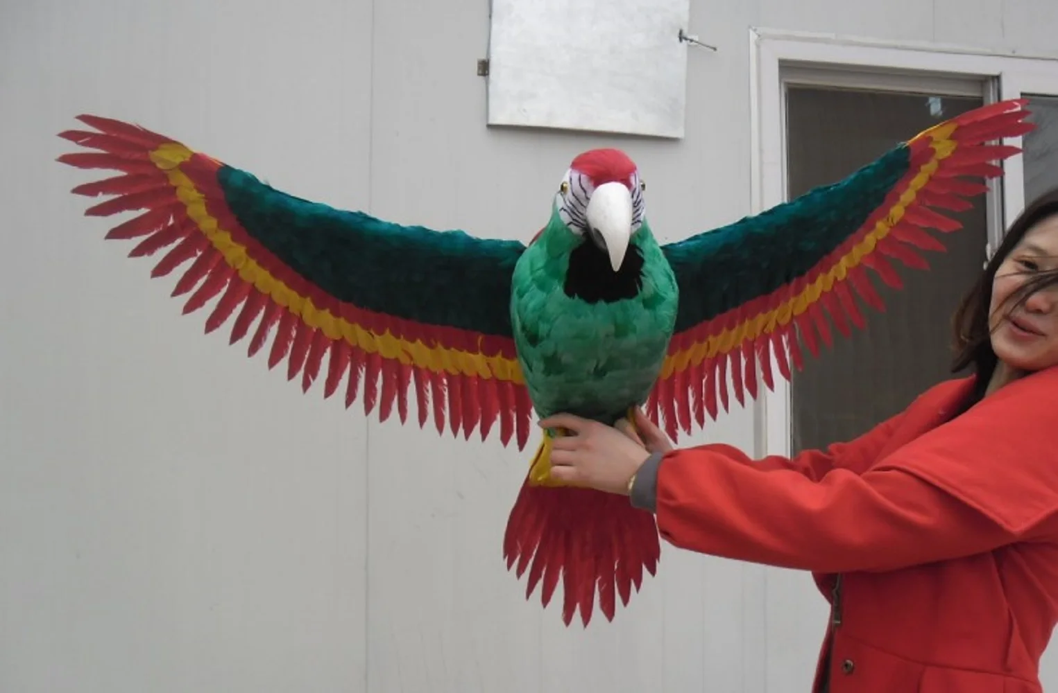 

huge simulation green&red parrot toy plastic&fur big wings parrot model gift about 80x140cm