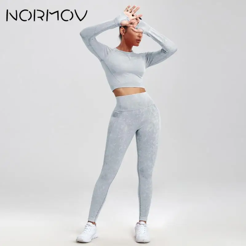 NORMOV Set sportivo da donna senza cuciture a costine 1-2 pezzi Set da yoga Leggings Reggiseno sportivo Tute da fitness Set da allenamento per