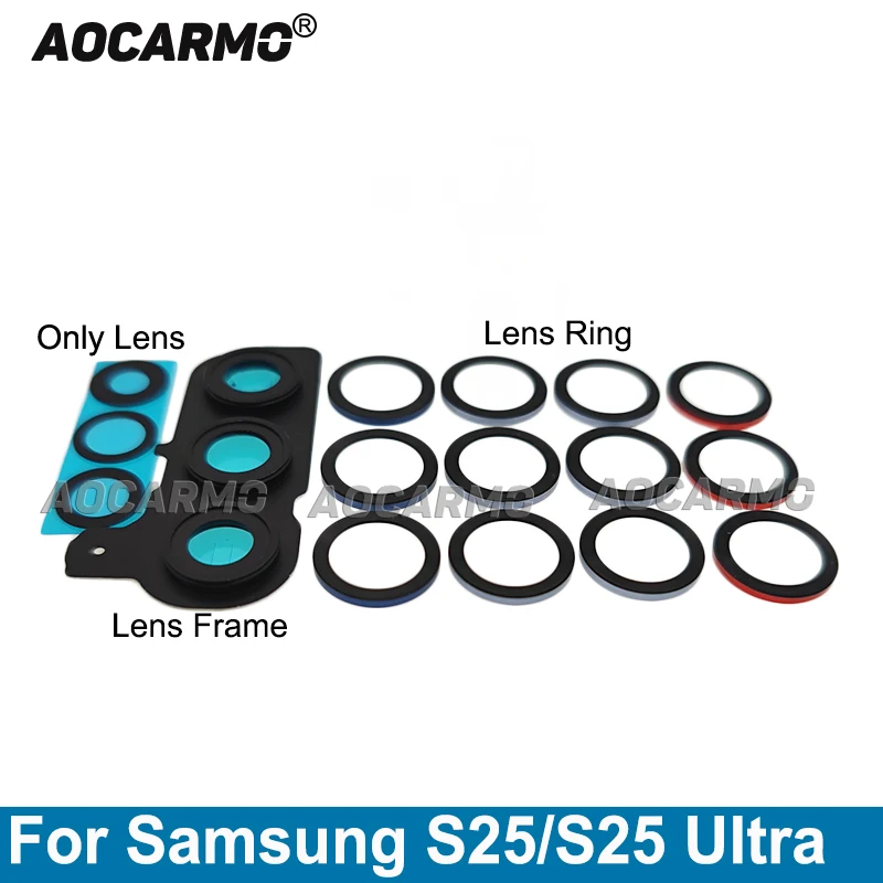 Aocarmo For Samsung Galaxy S25 Ultra S25U S25+ Plus Rear Camera Lens With Frame Back Lens Ring Replacement Parts