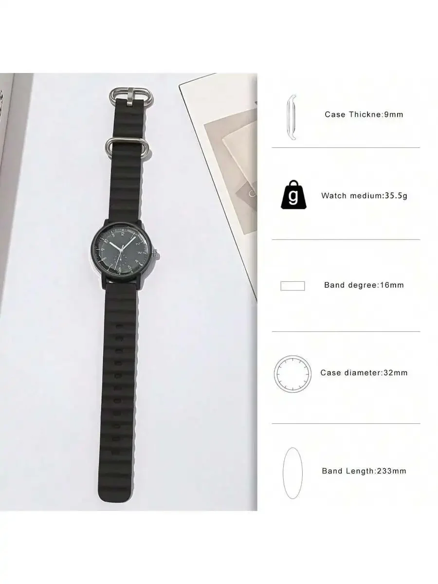 

Quartz Wrist Watch With Black Silicone Strap Minimalist Casual Design