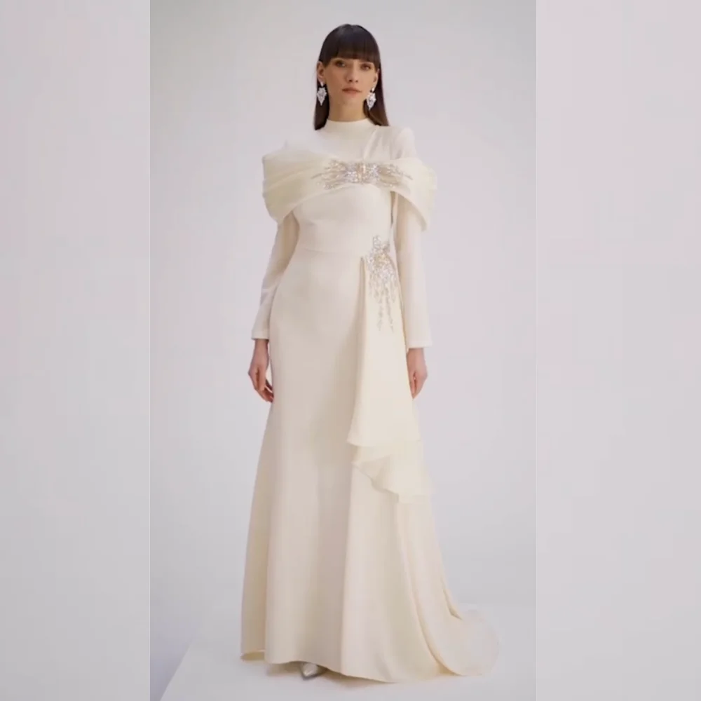 

Customized Formal Evening Jersey Sequined Beading A-line High Collar Long Dresses Bespoke Occasion Classic Exquisite