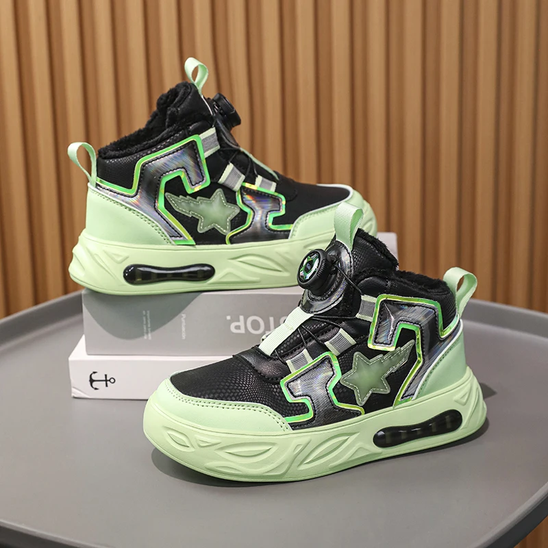 Fashion Winter Warm Kids Sneakers Plush Boys Leather Casual Shoes Children Sports Walking Shoes Kids Cotton Warm Shoes 31-39