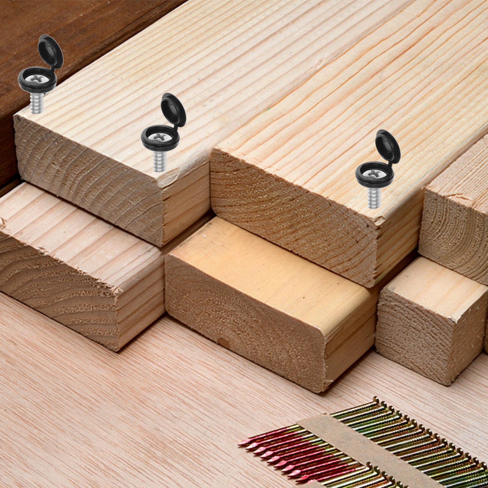 

100Pcs Screw Caps Hinged Plastic Cover Caps Decorative Screw Hole Covers for Furniture Cabinet Door Self Tapping Screws