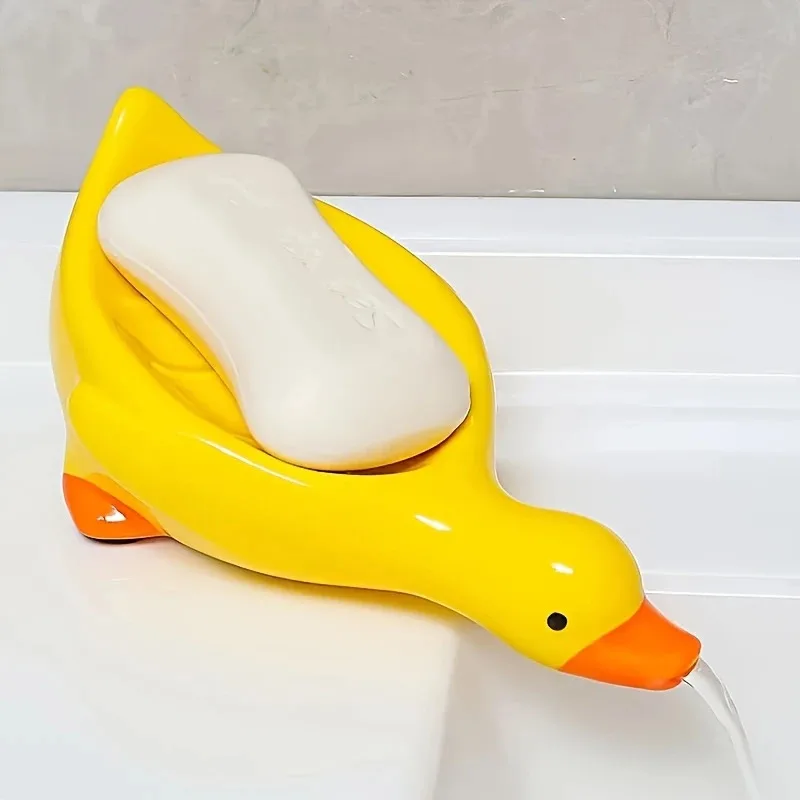 Yellow and white duck-shaped soap dish Oval-shaped bathroom drain tray，Designed to prevent water accumulation，Suitable 4 A gift