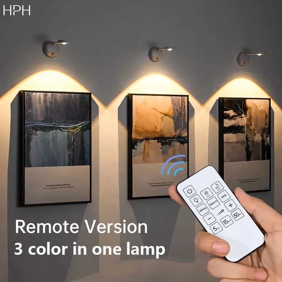 HPH Intelligent Human Sensor Wall Lamp Wireless Wall Light Dimmable Led Spotlight for Rechargeable Lighting Paintings Pictures