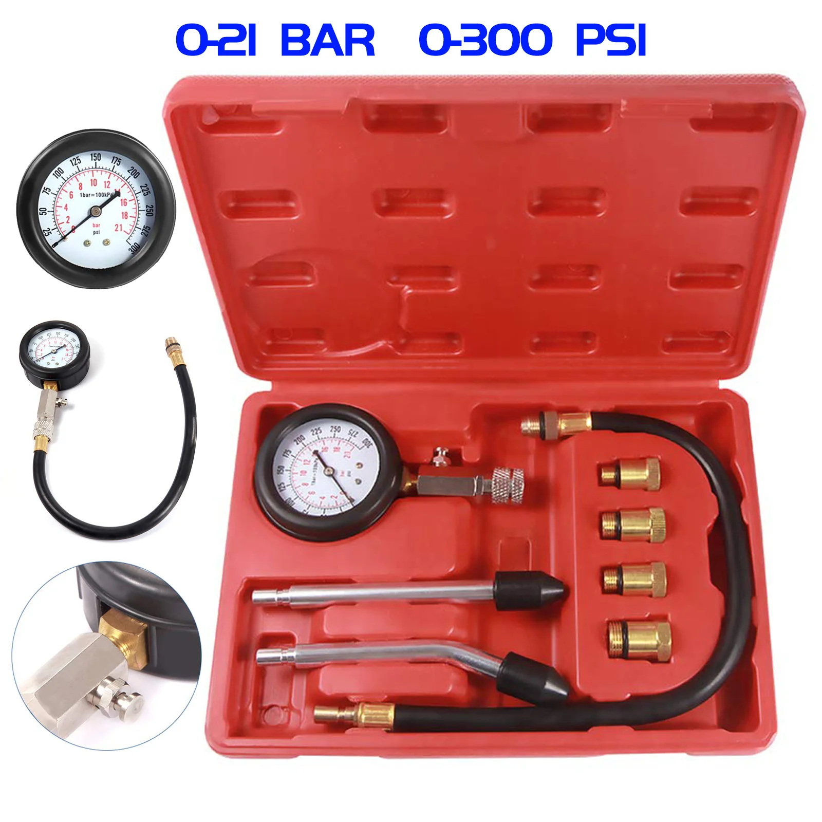 

Измеритель компрессии бензинового двигателя, набор для проверки цилиндров автомобиля с адаптерами M10, M12, M14, M18, манометр для автосервиса