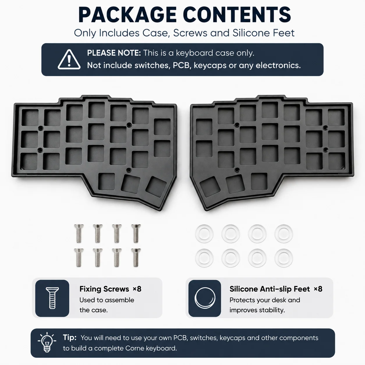 Corne 46-Key Split Ergonomic Mechanical Keyboard CNC Anodized Aluminum Metal Replacement Case DIY Keyboard Case