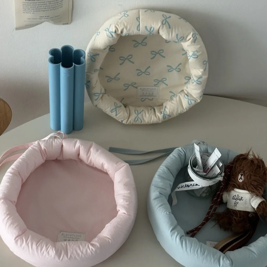 

Скандинавские Ins, хлопковые корзины с синим бантом и узором для хранения, коробки для хранения, настольная корзина для хранения мелочей, ключей и косметики