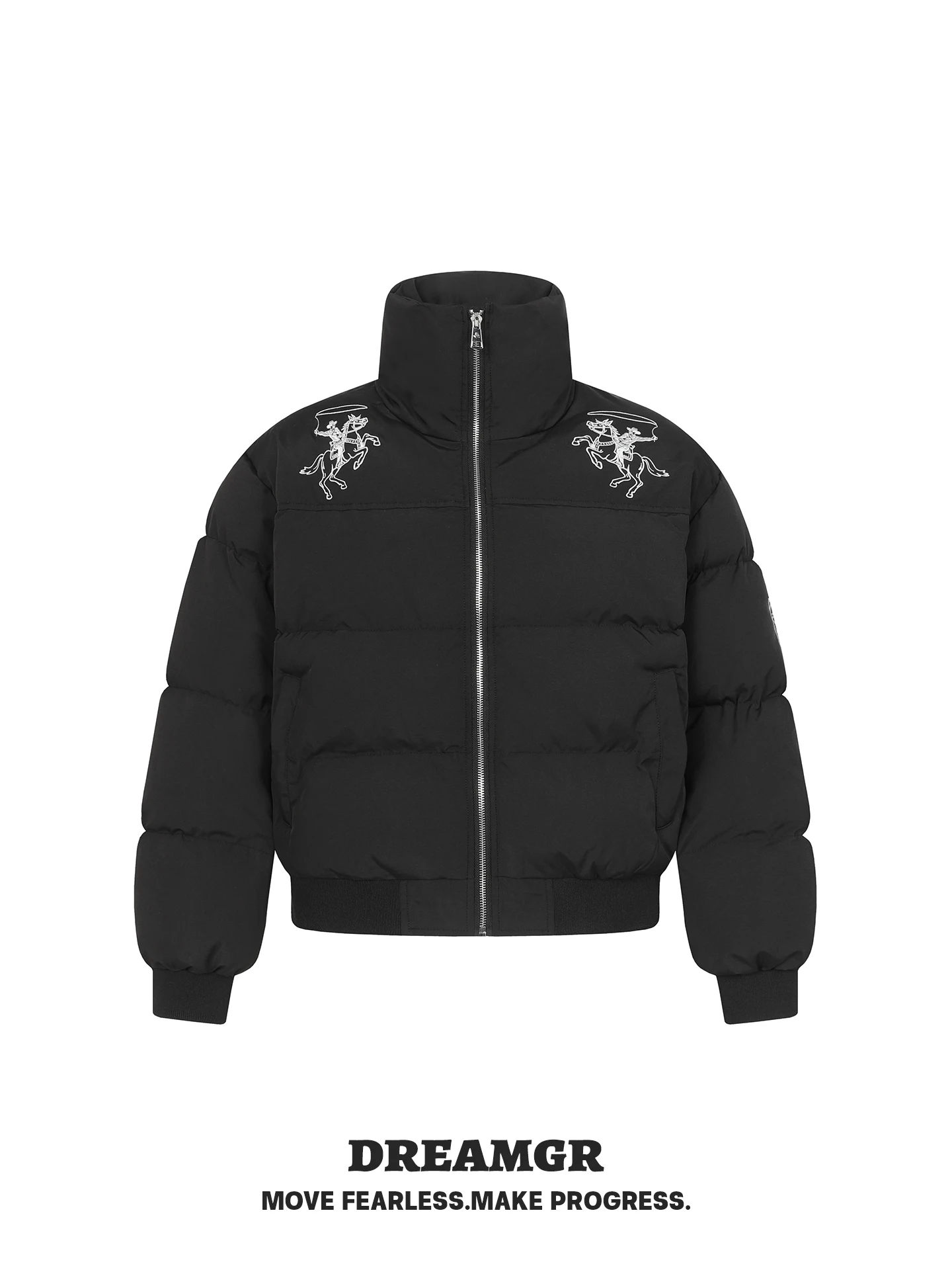 

Зимняя утепленная куртка с вышивкой и воротником-стойкой, свободного кроя, теплая, модная молодежная модель из полиэфирного волокна