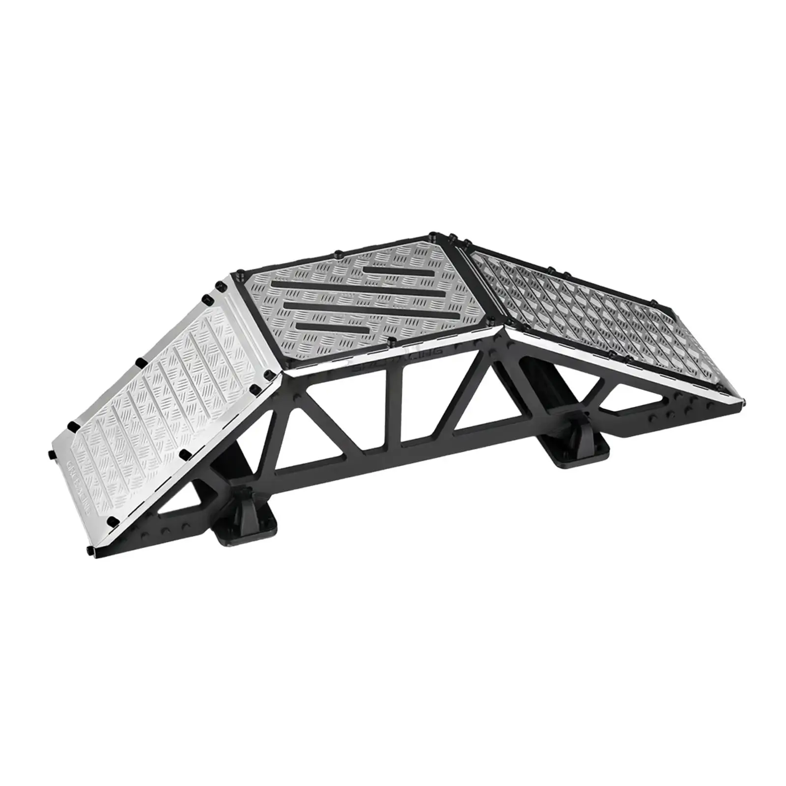 Rampa de obstáculos, accesorios, puente de un solo lado de acero inoxidable, puente de simulación de coche de escalada, barricada para coches RC sobre orugas 1/18