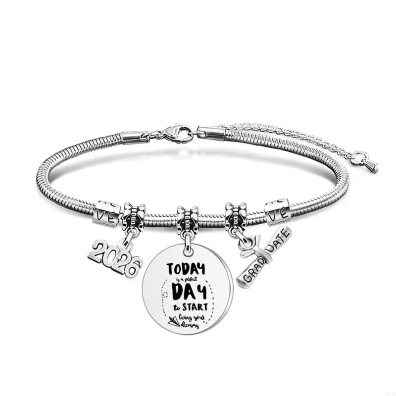 195C Year of 2026 Graduation Year Bracelet Bangle With Motivational Message Pendant