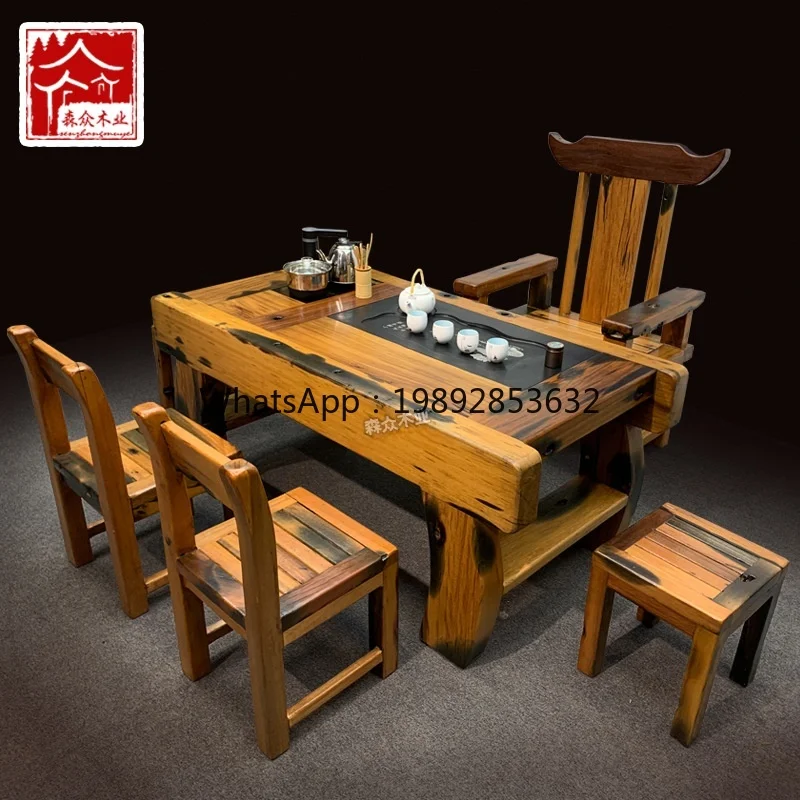 LYY Tea Table and Chair Set New Chinese Style Tea Table Solid Wood Household Small  Living Room Kettle Integrated Table