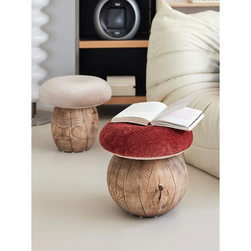 Mushroom Shaped Stool Designer Solid Wood Mid-Century Cream Aesthetic Multi Function for Home Entryway and Vanity view 5