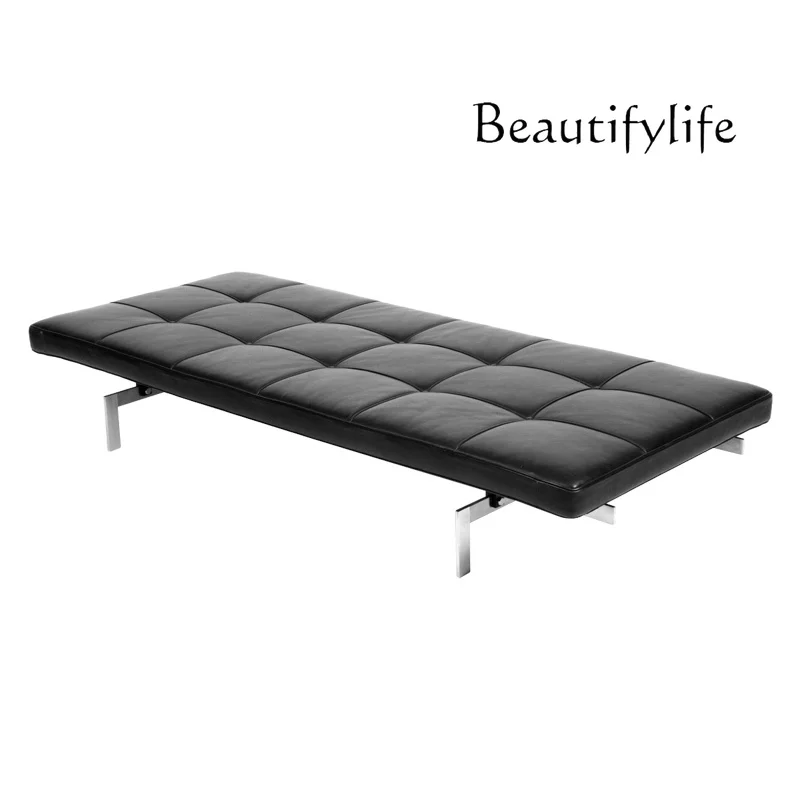 

Nordic light luxury leather simple leisure designer stainless steel bedside stool lunch break bench