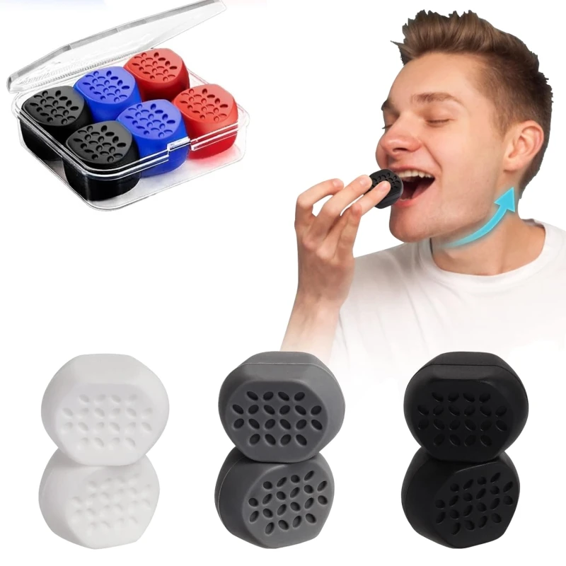 Jaw Exerciser for Men & Women – 3 Resistance Levels (6 pcs) Silicone Jawline Exerciser Tablets Powerful Jaw Trainer for Beginner