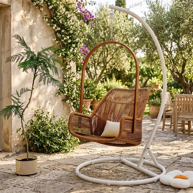 LSModern Nordic Outdoor Swing Chair for Balcony Garden Home Leisure Simple Metal Bracket Single Cradle Patio Swing Indoor
