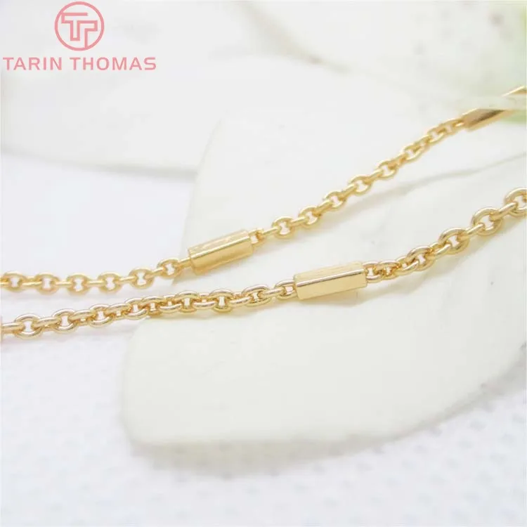 

(4223)2 Meters 1.6MM 24K Champagne Gold Color Copper Round O Shape Link with Rectangle Tube Chains Necklace Chains High Quality