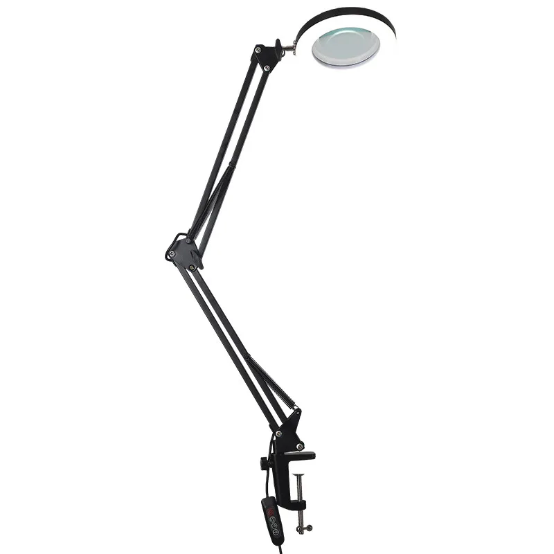 Professional Black Table Clamp Glass magnifier Lamp Nail Tattoo face Led Magnifying Lamp for Aesthetics