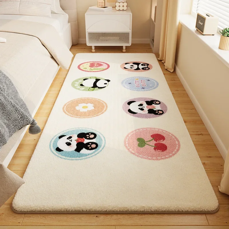 Cartoon Faux Cashmere Square Carpet Bedside Anti Slip Floor Mat for Children and Adults Dust-Proof Soft Plush Home Decoration