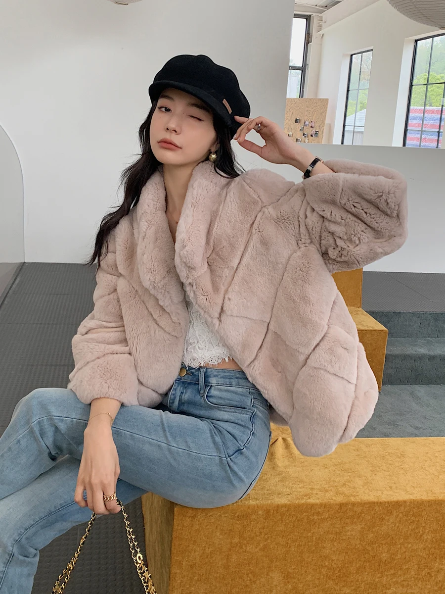 Imported Rex Rabbit Fur Fur Coat Women\'s Short 2023 Winter Youth New Loose and Slim