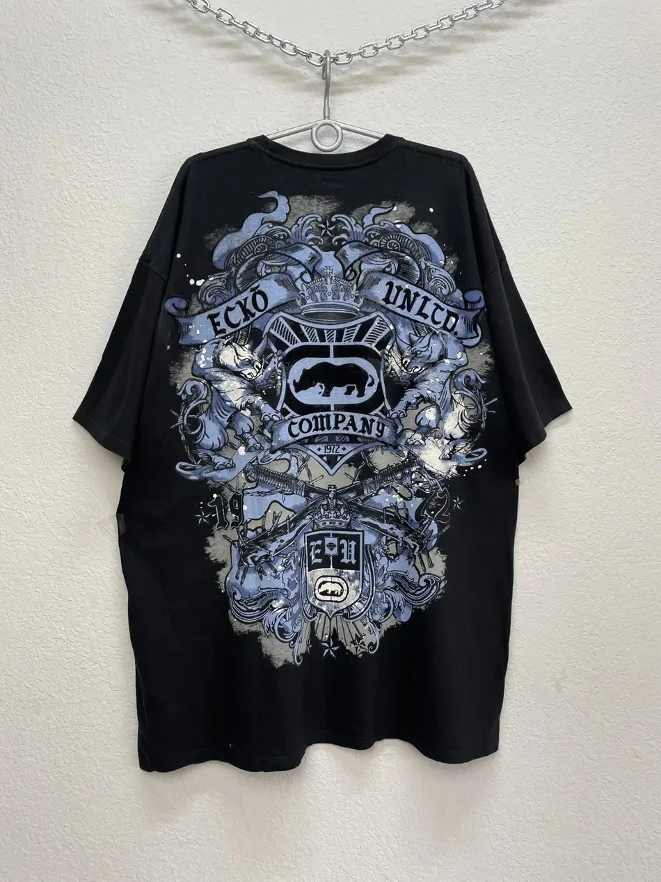 Ecko Rhino Graphic Print T Shirt Y2K Vintage Oversized Streetwear Tee for Men Women Unisex Cotton Couple Rebel Shirt Top