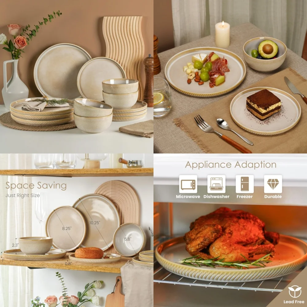 

Ceramic Tableware Set12 Piece Scratch Resistant Stoneware Dinnerware Set for 4 Perfect for Everyday Use and Entertaining Durable