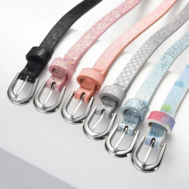 Beautiful Shiny Fish Scale Pattern Belts for Children 90cm Shimmering Powder PU Belts Girl Student Belts