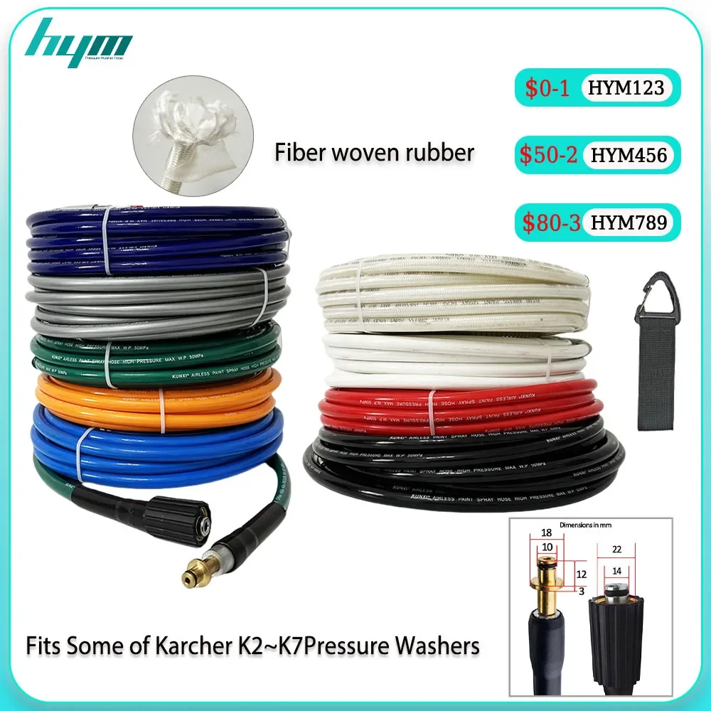 0.5-40M Two Layer Fiber Weaving High-pressure Airless Spraying Car Wash Hose Fits Some of Karcher K2~K7 Pressure washers