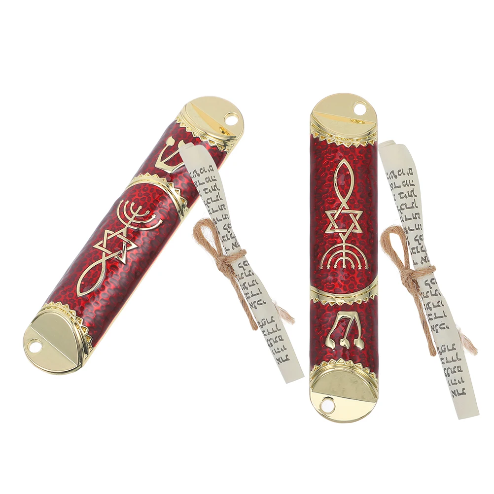 

2 Sets Mezuzah with Scroll for Door Jewish Blessing Pewter Zinc Alloy Home Decor Symbol of Faith hannukah gifts house warming
