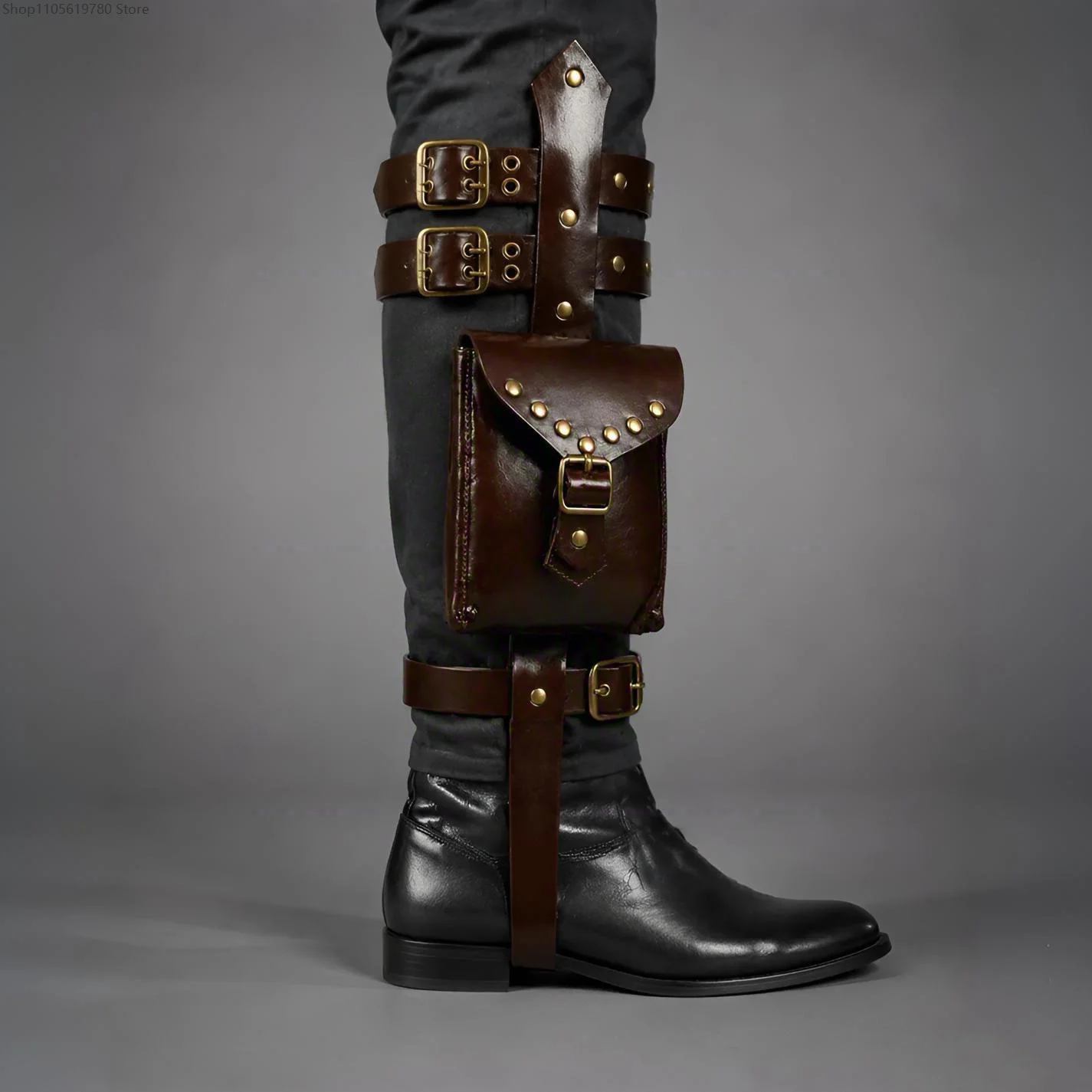 Medieval Steampunk Cosplay Accessory Leather Leg Bag Harness With Single Pouch Adjustable Metal Buckle For Carnival Party Decor 2