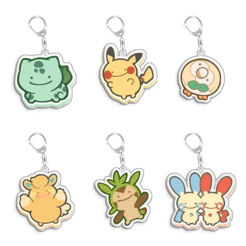 Chaveiro de Acrílico Original Artesanal de Personagens Pokémon (Qikachu, Bulbasaur, Pachirisu, Chespin) - Brinquedo de Anime Popular de 5cm