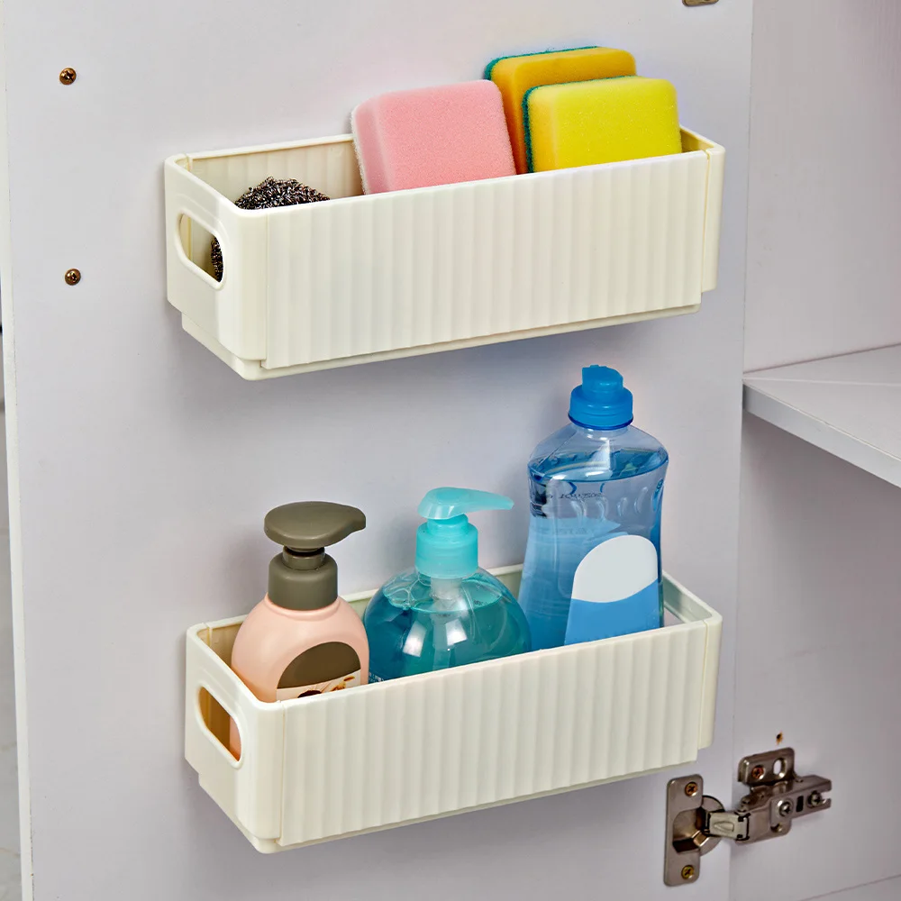 WORTHBUY Plastic Cleaning Supplies Storage Rack Wall Mounted Organizer Kitchen Items Foldable Storage Basket Of Detergent Sponge