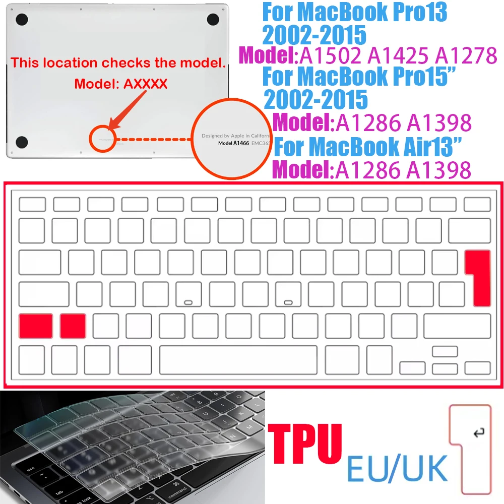 Klare, ultradünne TPU-Tastaturabdeckung für MacBook Air 13,6 13 Zoll M4 M3 M2 M1 Chip und Pro 14 13 15 16 Zoll EU- und US-Layout – Detail 7