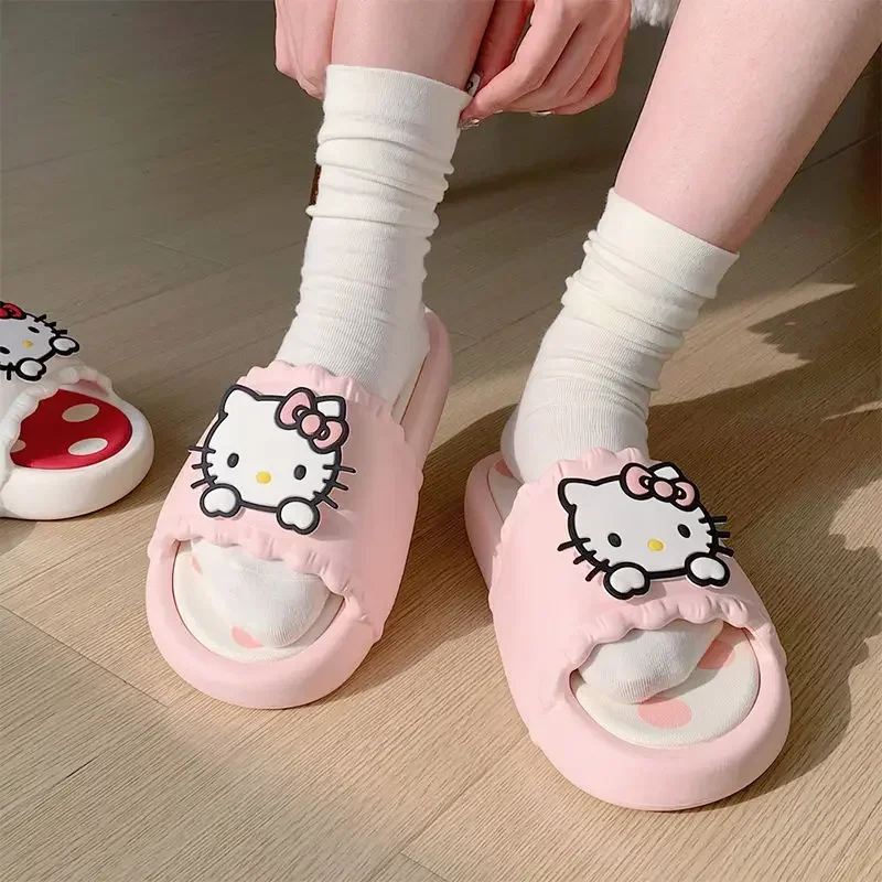

Hello Kitty Kawaii Anime Sanrio Ins Fashion Casual Slippers Female Cute Summer Wear Soft Soles Scandals Lovely Gifts for Girls