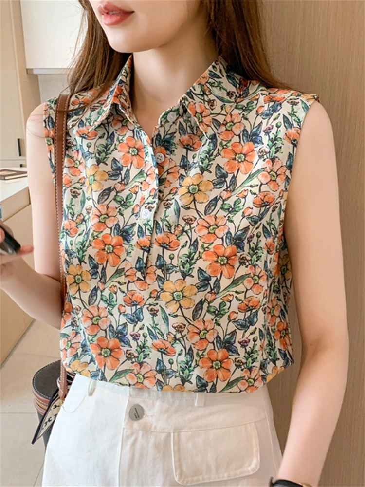 

Summer New Sle Women's Svel Small Suit Open Cardigan awl Inner irt Vest Floral Pattern Chiffon Outerwear Top