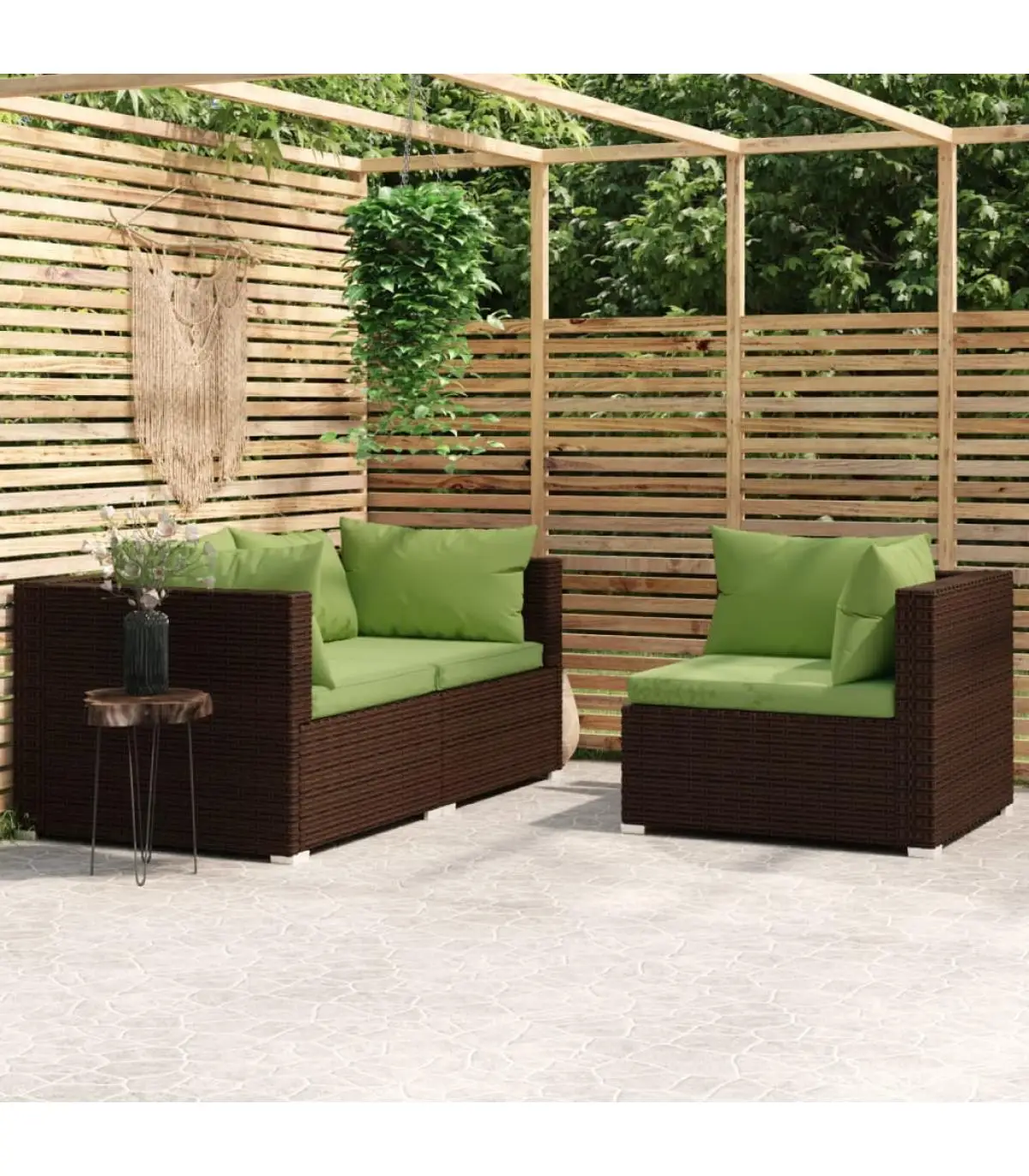 Modular outdoor sofas Set garden furniture 3 pieces and brown synthetic rattan cushions