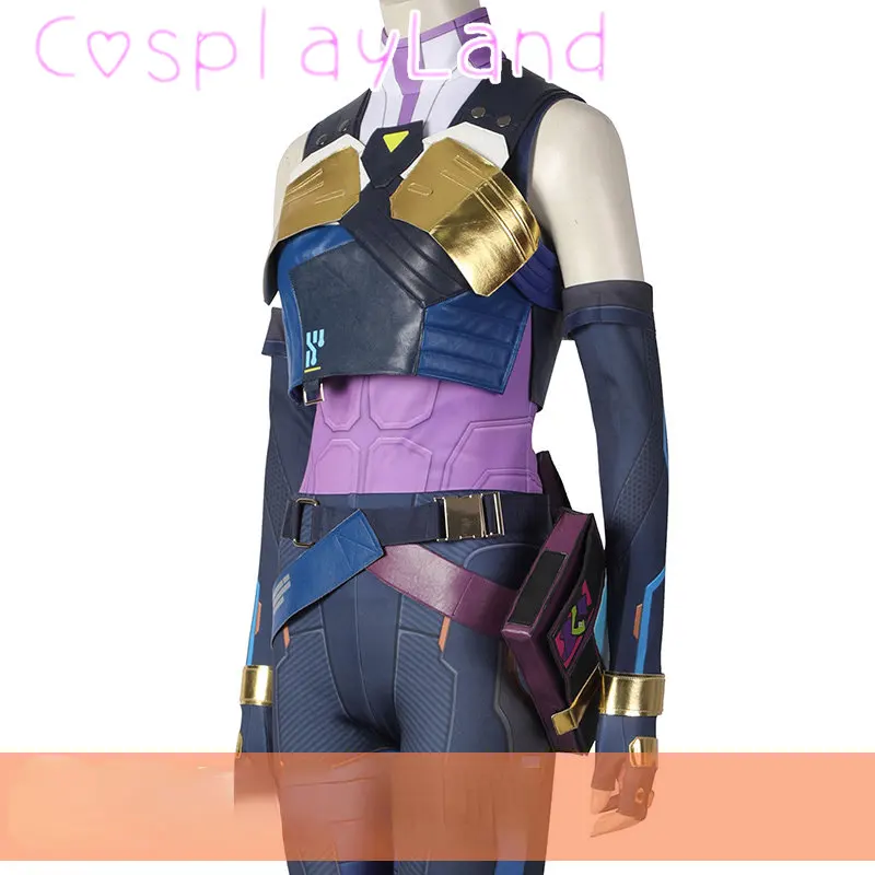 Jogo valorant neon cosplay traje azul terno feminino combate uniforme festa de halloween traje conjunto completo traje de néon