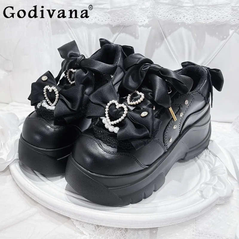 

Original Thick Sole Shoes for Women Spring Autumn Japanese Style Platform Shoes Female High Street Versatile Lace Up Shoes