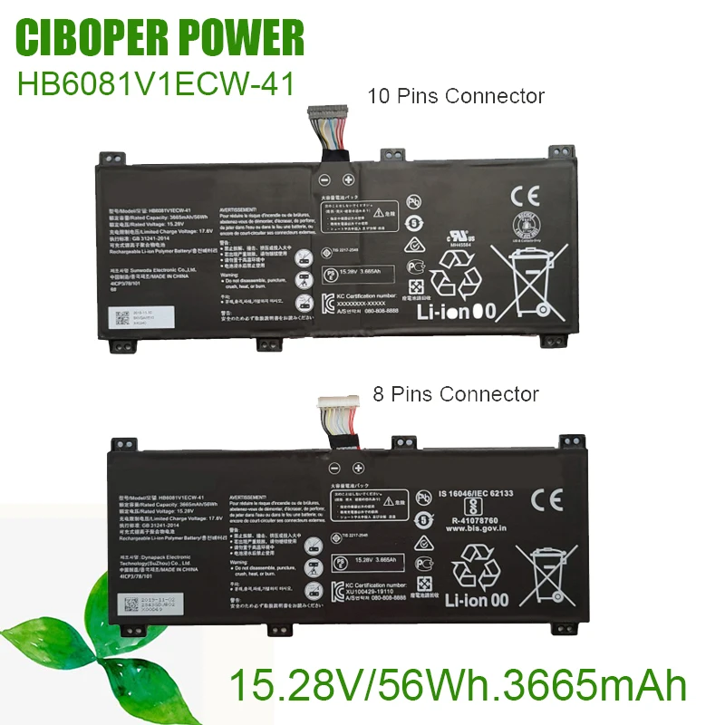 CP Laptop Battery HB6081V1ECW-41 15.28V/56Wh/3665mAh For MagicBook Pro 2020,10210U,V700,MateBook D 16,HLY-W19RP,HBL-W19 W29