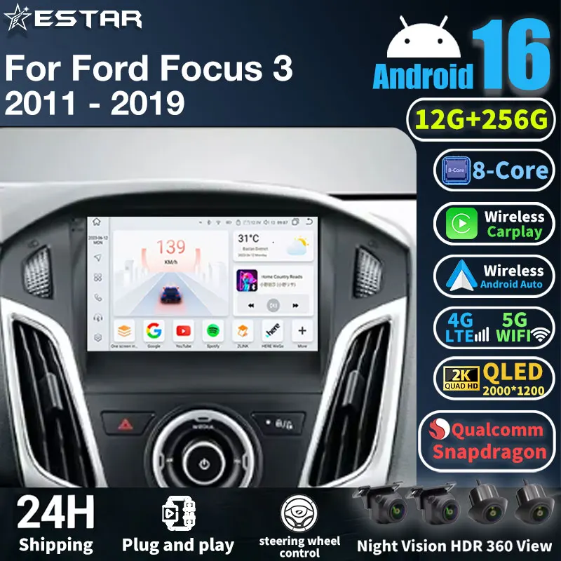 Android 16 For Ford Focus 3 Mk 3 2011 2012 2013 - 2019 Car Radio Multimedia Video Player Navigation stereo GPS No 2din 2 din dvd