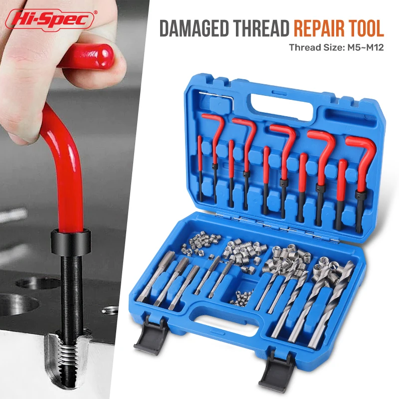 

​Hi-Spec 131PC Mechanic Tools Thread Kit - M5-M12 Drill/Tap/Impactor Set for Automotive Damaged Screw Repair & Extraction​​