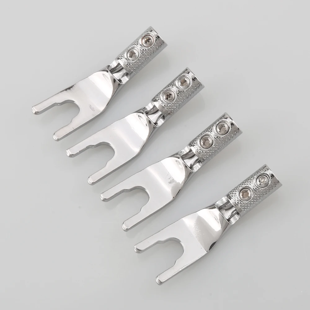 8 stuks puur koper rhodium vergulde y spade connector stekker vork connectoren plug luidspreker kabel luidspreker kabel jack